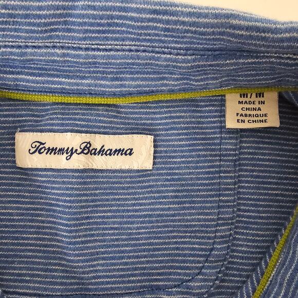 TOMMY BAHAMA Pacific Shore Polo Shirt  Men M Blue Allure Heather Striped Cotton - Picture 11 of 13